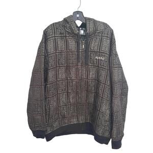 EUC Karl Kani Men's Zip-Up Brown, Black & Gold Hoodie Fleece Jacket - 2XL